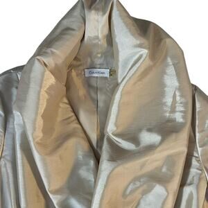 Calvin Klein Champagne Shimmer Draped Collar Blouse – NWT (Size M)